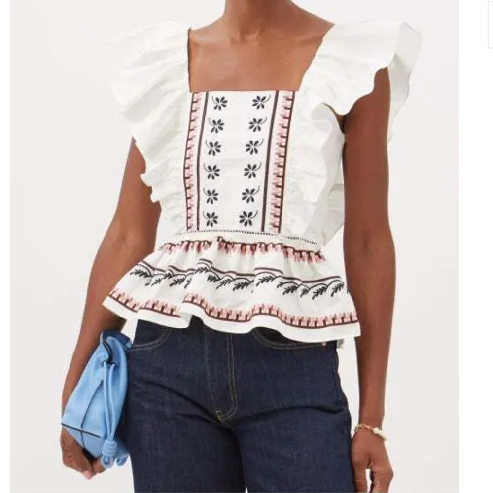 LUG VON SIGA Jade Peplum-Hem Floral Embroidered Top